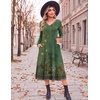 Zeagoo Fall Dresses for Women Long Sleeve Midi Dress Casual A Line Dress 2026 V Neck Flare Dress with Pockets(Green Floral)