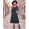 Zeagoo Fall Dresses for Women Long Sleeve Midi Dress Casual A Line Dress 2026 V Neck Flare Dress with Pockets(Green Floral-printed)
