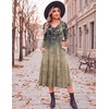 Zeagoo Fall Dresses for Women Long Sleeve Midi Dress Casual A Line Dress 2026 V Neck Flare Dress with Pockets(Leaf Print)