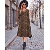 Zeagoo Fall Dresses for Women Long Sleeve Midi Dress Casual A Line Dress 2026 V Neck Flare Dress with Pockets(Leopard Print)