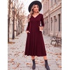 Zeagoo Fall Dresses for Women Long Sleeve Midi Dress Casual A Line Dress 2026 V Neck Flare Dress with Pockets(Red)
