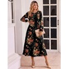 Zeagoo Fall Dresses for Women Long Sleeve Midi Dress Casual A Line Dresses 2026 Pleated Flare Dress with Pockets(Black Floral 02)