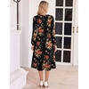 Zeagoo Fall Dresses for Women Long Sleeve Midi Dress Casual A Line Dresses 2026 Pleated Flare Dress with Pockets(Black Floral 02)