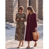 Zeagoo Fall Dresses for Women Long Sleeve Midi Dress Casual A Line Dresses 2026 Pleated Flare Dress with Pockets(Burgundy)