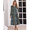 Zeagoo Fall Dresses for Women Long Sleeve Midi Dress Casual A Line Dresses 2026 Pleated Flare Dress with Pockets(Chic Blue Printed)