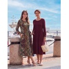 Zeagoo Fall Dresses for Women Long Sleeve Midi Dress Casual A Line Dresses 2026 Pleated Flare Dress with Pockets(Chic Brown Printed)