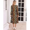 Zeagoo Fall Dresses for Women Long Sleeve Midi Dress Casual A Line Dresses 2026 Pleated Flare Dress with Pockets(Chic Brown Printed)