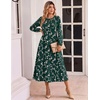 Zeagoo Fall Dresses for Women Long Sleeve Midi Dress Casual A Line Dresses 2026 Pleated Flare Dress with Pockets(Deep Green Floral)