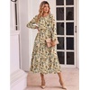 Zeagoo Fall Dresses for Women Long Sleeve Midi Dress Casual A Line Dresses 2026 Pleated Flare Dress with Pockets(Khaki Floral)