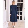 Zeagoo Fall Dresses for Women Long Sleeve Midi Dress Casual A Line Dresses 2026 Pleated Flare Dress with Pockets(Navy Blue)
