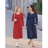 Zeagoo Fall Dresses for Women Long Sleeve Midi Dress Casual A Line Dresses 2026 Pleated Flare Dress with Pockets(Navy Blue)