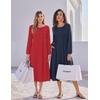 Zeagoo Fall Dresses for Women Long Sleeve Midi Dress Casual A Line Dresses 2026 Pleated Flare Dress with Pockets(Navy Blue)