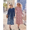 Zeagoo Fall Dresses for Women Long Sleeve Midi Dress Casual A Line Dresses 2026 Pleated Flare Dress with Pockets(Navy Floral)