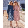 Zeagoo Fall Dresses for Women Long Sleeve Midi Dress Casual A Line Dresses 2026 Pleated Flare Dress with Pockets(Pink Floral)