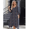 Zeagoo Midi Dresses Women 2026 Dress 3/4 Sleeve Casual Dresses with Pockets A Line Summer Beach Sundress(Blue Floral)