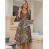 Zeagoo Midi Dresses Women 2026 Dress 3/4 Sleeve Casual Dresses with Pockets A Line Summer Beach Sundress(Ethnic Brown)