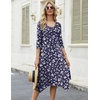 Zeagoo Midi Dresses Women 2026 Dress 3/4 Sleeve Casual Dresses with Pockets A Line Summer Beach Sundress(Flower Branch)