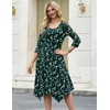 Zeagoo Midi Dresses Women 2026 Dress 3/4 Sleeve Casual Dresses with Pockets A Line Summer Beach Sundress(Green Printing)