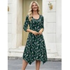 Zeagoo Midi Dresses Women 2026 Dress 3/4 Sleeve Casual Dresses with Pockets A Line Summer Beach Sundress(Green Printing)