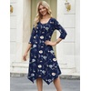 Zeagoo Midi Dresses Women 2026 Dress 3/4 Sleeve Casual Dresses with Pockets A Line Summer Beach Sundress(Navy Flower)