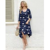 Zeagoo Midi Dresses Women 2026 Dress 3/4 Sleeve Casual Dresses with Pockets A Line Summer Beach Sundress(Navy Flower)