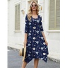 Zeagoo Midi Dresses Women 2026 Dress 3/4 Sleeve Casual Dresses with Pockets A Line Summer Beach Sundress(Navy Flower)
