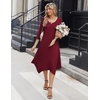 Zeagoo Midi Dresses Women 2026 Dress 3/4 Sleeve Casual Dresses with Pockets A Line Summer Beach Sundress(Wine Red)