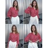 Zeagoo Women Button Down Shirts Lantern Long Sleeve Tops Business Casual Chiffon Blouses Trendy Work Clothes(Jh590-red)