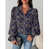 Zeagoo Women Button Down Shirts Lantern Long Sleeve Tops Business Casual Chiffon Blouses Trendy Work Clothes(Mz869-navy)