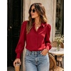 Zeagoo Women Button Down Shirts Lantern Long Sleeve Tops Business Casual Chiffon Blouses Trendy Work Clothes(Red)