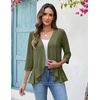 Zeagoo Women’s 2026 Summer 3/4 Sleeve Lightweight Cardigans Open Front Draped Ruffles Kimono Coverups(Army Green)