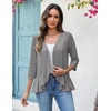 Zeagoo Women’s 2026 Summer 3/4 Sleeve Lightweight Cardigans Open Front Draped Ruffles Kimono Coverups(Grey)