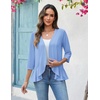Zeagoo Women’s 2026 Summer 3/4 Sleeve Lightweight Cardigans Open Front Draped Ruffles Kimono Coverups(Light Blue)