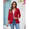 Zeagoo Women’s 2026 Summer 3/4 Sleeve Lightweight Cardigans Open Front Draped Ruffles Kimono Coverups(Red)