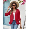 Zeagoo Women’s 2026 Summer 3/4 Sleeve Lightweight Cardigans Open Front Draped Ruffles Kimono Coverups(Red)