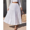 Zeagoo Womens Maxi Skirt Chiffon Elastic High Waist Pockets Pleated A-Line Flowy Skirts(01-white)