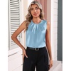 Zeagoo Womens Silk Satin Tank Tops Crew Neck Pleated Camisole Sleeveless Business Work Blouse Dressy Casual Summer Shirt(Light Blue)
