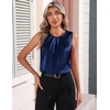 Zeagoo Womens Silk Satin Tank Tops Crew Neck Pleated Camisole Sleeveless Business Work Blouse Dressy Casual Summer Shirt(Navy Blue)