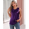 Zeagoo Womens Silk Satin Tank Tops Crew Neck Pleated Camisole Sleeveless Business Work Blouse Dressy Casual Summer Shirt(Purple)