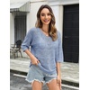 Zeagoo Women’s Summer Crochet Off the Shoulder Hollow Out Knit Tops 2026 V Neck 3/4 Sleeve Sweater Top(Light Blue)