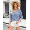 Zeagoo Women’s Summer Crochet Off the Shoulder Hollow Out Knit Tops 2026 V Neck 3/4 Sleeve Sweater Top(Light Blue)
