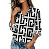 Womens Button Down Shirt Classic Fit Dress Shirt Work Business Casual Long Sleeve Blouse Tops(Black White Geometric Print)