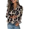 Zeagoo Blouses for Women Long Sleeve Button Down Shirts Dressy Casual Collared Tops Business Work Outfits(Leopard)