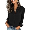 Zeagoo Button Down Shirts for Women Long Sleeve Tops Striped Solid Blouses | Collared V Neck Shirts Button Up Shirt Dressy Casual Blouses Cute Summer Fall Fashion Clothes Office Work Tops Spring Outfits(Black)
