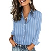 Zeagoo Button Down Shirts for Women Long Sleeve Tops Striped Solid Blouses | Collared V Neck Shirts Button Up Shirt Dressy Casual Blouses Cute Summer Fall Fashion Clothes Office Work Tops Spring Outfits(Blue Striped-tw636)