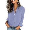 Zeagoo Button Down Shirts for Women Long Sleeve Tops Striped Solid Blouses | Collared V Neck Shirts Button Up Shirt Dressy Casual Blouses Cute Summer Fall Fashion Clothes Office Work Tops Spring Outfits(Blue Striped-tw221)