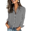 Zeagoo Button Down Shirts for Women Long Sleeve Tops Striped Solid Blouses | Collared V Neck Shirts Button Up Shirt Dressy Casual Blouses Cute Summer Fall Fashion Clothes Office Work Tops Spring Outfits(Black Striped-tz285)
