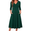 Zeagoo Fall Dresses for Women Long Sleeve Midi Dress Casual A Line Dress 2026 V Neck Flare Dress with Pockets(Green)