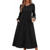 Zeagoo Fall Dresses for Women Long Sleeve Midi Dress Casual A Line Dresses 2026 Pleated Flare Dress with Pockets(A-black)