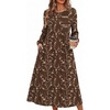 Zeagoo Fall Dresses for Women Long Sleeve Midi Dress Casual A Line Dresses 2026 Pleated Flare Dress with Pockets(Brown Floral)